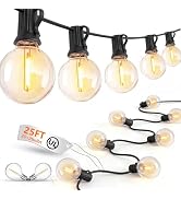 LED Outdoor String Lights, 25Ft G40 Globe Patio String Light Waterproof with 27 LED Warm White Bu...