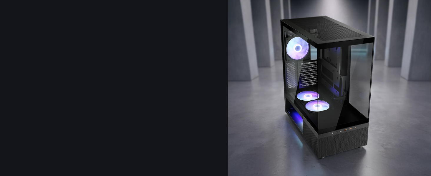 Includes pre-installed 1x 120mm rear and 2x 120mm bottom ARGB PWM fans.