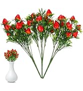 Artificial Strawberry Branches, 3 Pack Red Faux Strawberry Stems Pick with Flowers, Lifelike Plan...