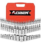 AOBEN 64Pcs Master Torx Bit Socket and External Torx Socket Set, 1/4, 3/8, 1/2-inch(E4-E24, T6-T7...