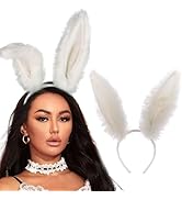 Aceorna White Bunny Ears Furry Rabbit Ears Headbands Cute Easter Bunny Head Bands Festival Hair A...