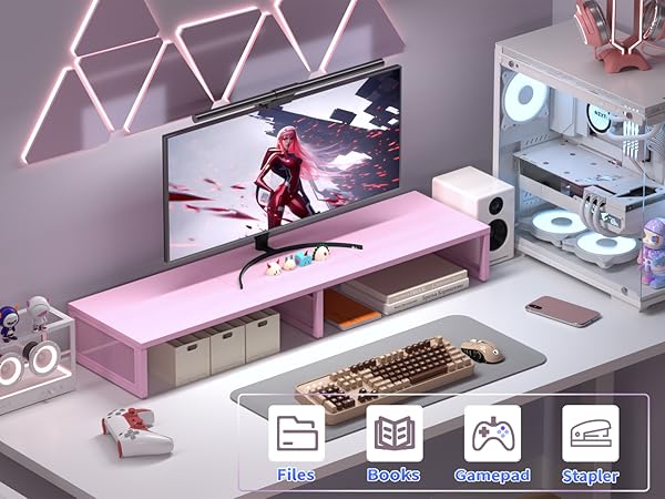 dual computer monitor printer pc tv stand riser desktop workspace desk organizer office supplie