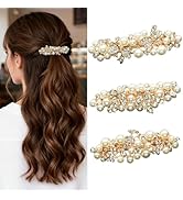 ELLOPH Gold Pearl Hair Clips Barrettes for Women French Rhinestone Fancy Hair Clip for Women Thic...