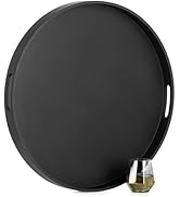 Hanobe Ottoman Tray Serving Decor: Round Large Coffee Table Black Decorative with Handles for Hom...