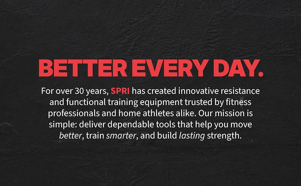 SPRI brand message highlighting 30 years of fitness equipment innovation and training excellence