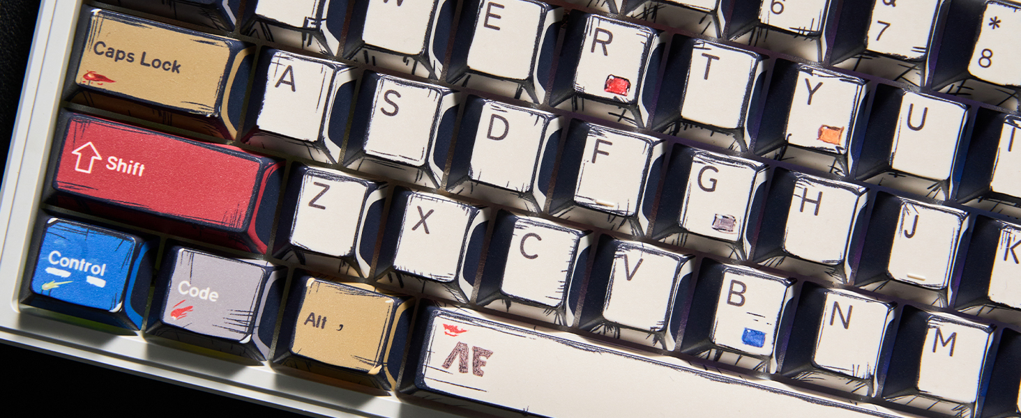 womier Retro PBT Keycaps Set,Manga Theme Custom Keycap 75 100 Percent, Dye-Sub, Cherry Profile