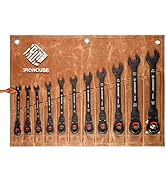 ironcube Black Ratcheting Combination Wrench Set: 11-Piece SAE 1/4–3/4 Inch – 180° Flex Head &amp; 72...