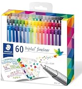 STAEDTLER triplus Fineliner 60pc Felt-Tip Pen Set: 0.3mm Assorted Colors, Water-Base Ink, Ergonom...