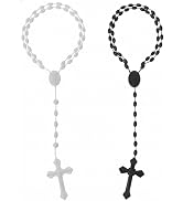 ZGLUZP 2Pcs White Black Plastic Rosary Beads Luminous Necklaces Catholicism Prayer Religious Jewe...