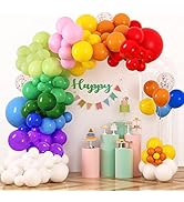 RUBFAC 129pcs Rainbow Balloons Garland Arch Kit, 12 Kinds Assorted Color Balloons Confetti Balloo...