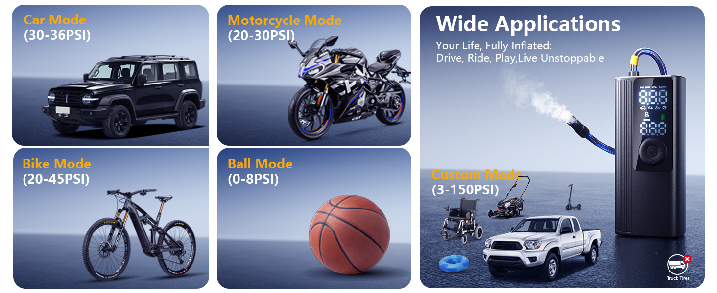 T01 Cordless Air Pump for Car, Motorcycle, Bicycle, Ball