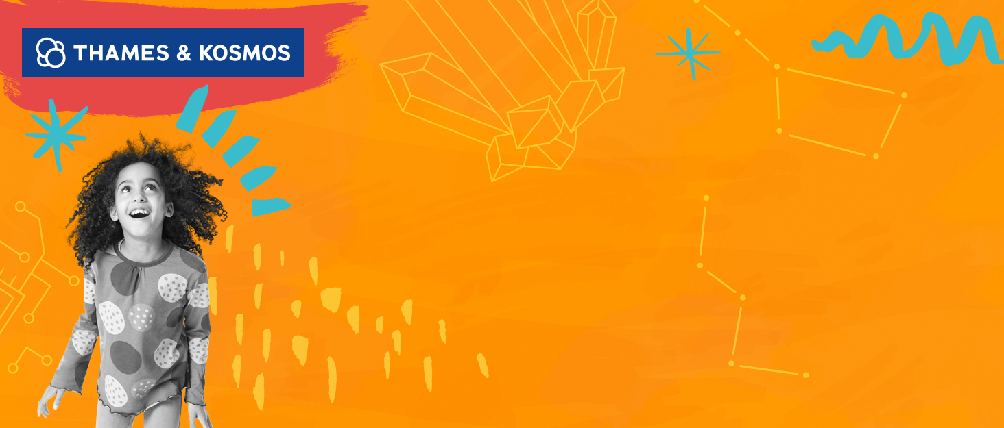 thames &amp;amp; kosmos logo with girl looking excited and curious