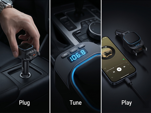 Easy to use plug and play fm transmitter bluetooth for car radio adapter hands free audio receiver