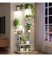 Plant Stand Indoor with Grow Lights - 8-Tier Metal Wooden Plant Shelf Indoor, 64.24" Tall Plant s...