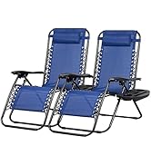 Nazhura Set of 2 Relaxing Recliners Patio Chairs Adjustable Steel Mesh Zero Gravity Lounge Chair ...