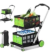 LDHTHOPI Collapsible Shopping Cart with Wheels, 8-in-1 200LBS Capacity with 2 Storage Crate, Fold...