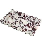Natural 100% Marble Vanity Tray Luxury Scalloped Marble Storage Square Rectangle Tray for Home De...