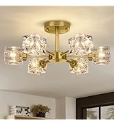 Modern Crystal Chandelier, 6-Light Gold Flush Mount Ceiling Light, 17.3