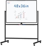 maxtek Rolling Whiteboard, 48x36 Large Magnetic White Board with Stands, Big Double-Sided White B...