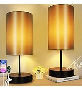 HiBay 2-Set 17.75" Touch Bedside Table Lamps with USB Charging Ports &amp; AC Outlet, Industrial Blac...