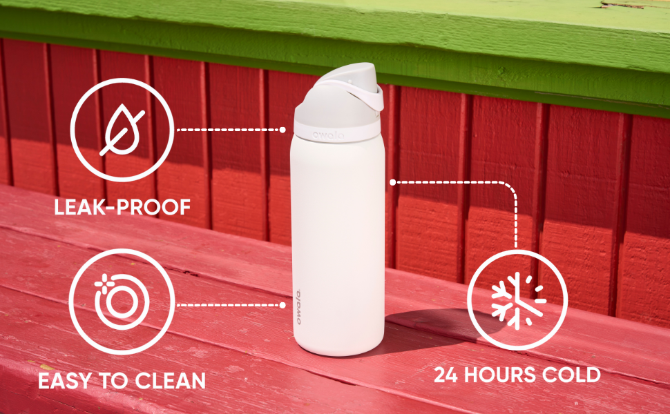 Owala Freesip leakproof lid and carrylop with straw Easy to clean and 24 hours cold insulated bottle