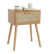 AWASEN Mid Century Nightstand, Rattan Side Table with Drawer, Modern Bedside Table with Storage a...