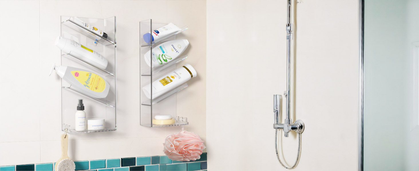 clear shower shelves