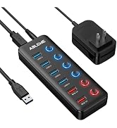 Powered USB 3.0 Hub, ABLEWE 6-Port USB Data Hub(12V/3A)with 2*QC 3.0(36W)Fast Charging Ports and ...