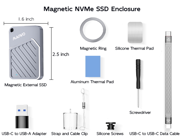 Magnetic NVMe enclosure 10Gbps for 2230 2242