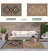 GENIMO Outdoor Patio Rug, 6' x 9' Waterproof Plastic Straw Mat, Reversible Geometric Camping Carp...