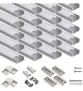 hunhun 20-Pack 3.3ft/1Meter U Shape LED Aluminum Channel System with Milky Cover, End Caps and Mo...