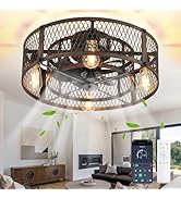Depuley 20-Inch Ceiling Fans with Lights: Walnut Caged Ceiling Fans with Remote Control - Farmhou...