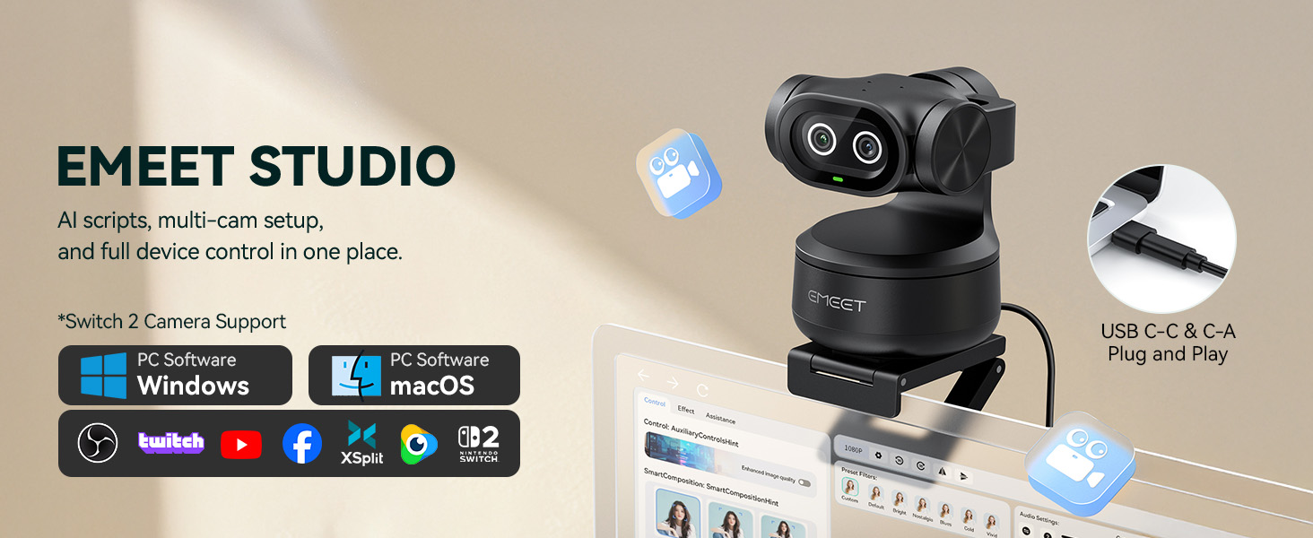 EMEET STUDIO Control Software EMEET PIXY webcam for pc