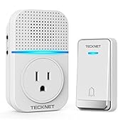 TECKNET Wireless Doorbell, Self-Powered Plug-Through Door Bell, IP66 Waterproof Door Bells for Ho...