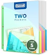 Dunwell 3 Ring Binder Pocket (1 Set, 5 Count) No Tab, Plastic Slash File Jackets for 8.5x11 Paper...