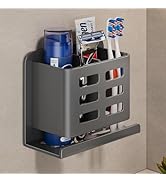 YESENT Grey Wall-Mounted Toothbrush Holder, Aluminum Material Shower Shaver Storage Rack, No Dril...