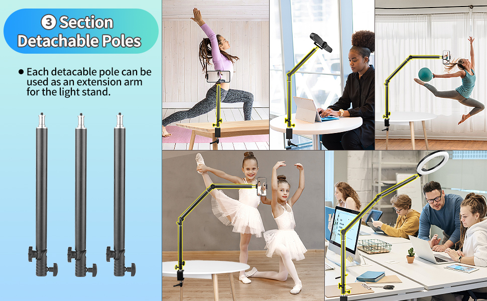 3-Section Heavy Duty Overhead Camera Desk Mount Stand