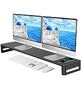 EAXBUX Dual Monitor Stand with Wireless Charging and 4 USB 3.0 Ports, Steel Monitor Stands for 2 ...