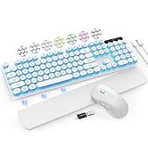 Wireless Keyboard and Mouse Backlit - Typewriter Keyboard with Retro Round Keycaps, Detachable Wr...