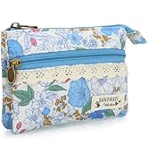 JINSI Mini Floral Coin Purse for Women, Small Cute Handmade Cotton Zip Wallet, Portable Vintage C...