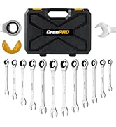 GRENPRO 12 Piece Combination Ratchet Wrench Set with Gauge, Metric Sizes 6-18mm, 72-Tooth Gear De...