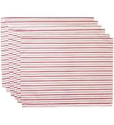 Red Stripe Cotton Placemats Set of 6, 12" x 16", Reversible Heat-Resistant &amp; Washable Table Mats,...