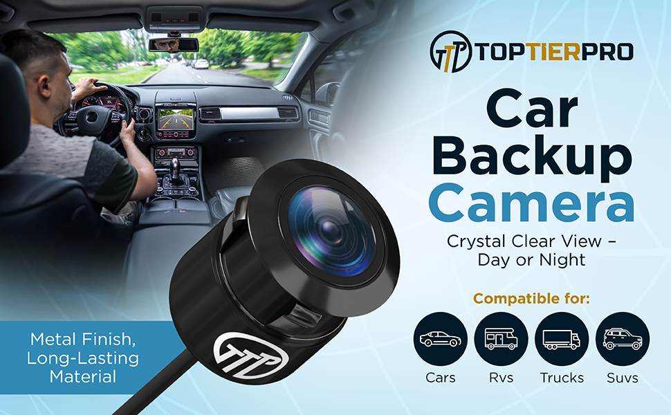 TOPTIERPRO CAR BACKUP CAMERA CRYSTAL CLEAR VIEW - DAY OR NIGHT