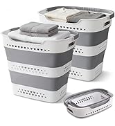 2 Pcs 42L Collapsible Laundry Baskets- Foldable Laundry Basket with Handles, Sturdy Plastic Pop U...