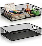 Elsjoy 2 Pack Desk Drawer Organizer Tray, Metal Mesh Desktop Storage Tray Office File Organizer w...