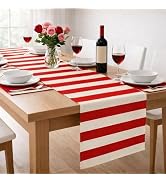 Folkulture Table Runner 108 inches Long | Horizontal Striped White &amp; Red Table Runner for Dining ...