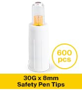 MediVena ONE-CARE Safety Pen Needles, 30G x 8mm, Case of 600, Ultra-Thin for Comfort