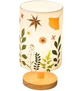 Floresita Pressed Flowers Table Lamp 5W LED 3Color Temperatures Dried Flower Bedside Lamp Linen S...