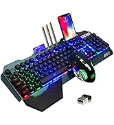 Wireless Gaming Keyboard and Mouse,Rainbow Backlit Rechargeable Keyboard Mouse with 3800mAh Batte...