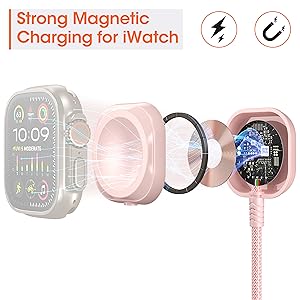 Secure Connection.Keep your Apple Watch charger fast charging with strong magnetic adsorption